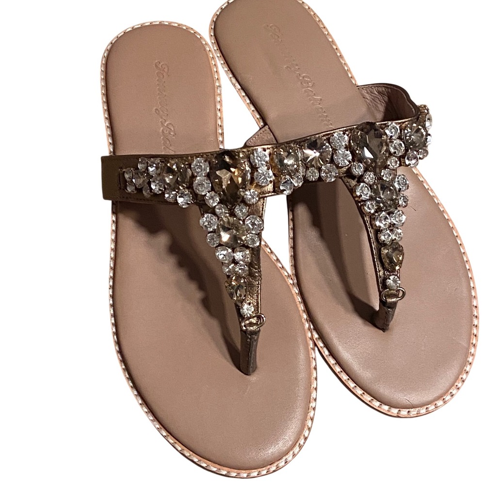 Tommy Bahama Yuri Crystal Thong Sandals Bronze Leather Flat TFW00209 Womens 7